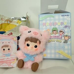 Hacipupu / Lovely Piggy Pink Plush Doll with Blue Scarf